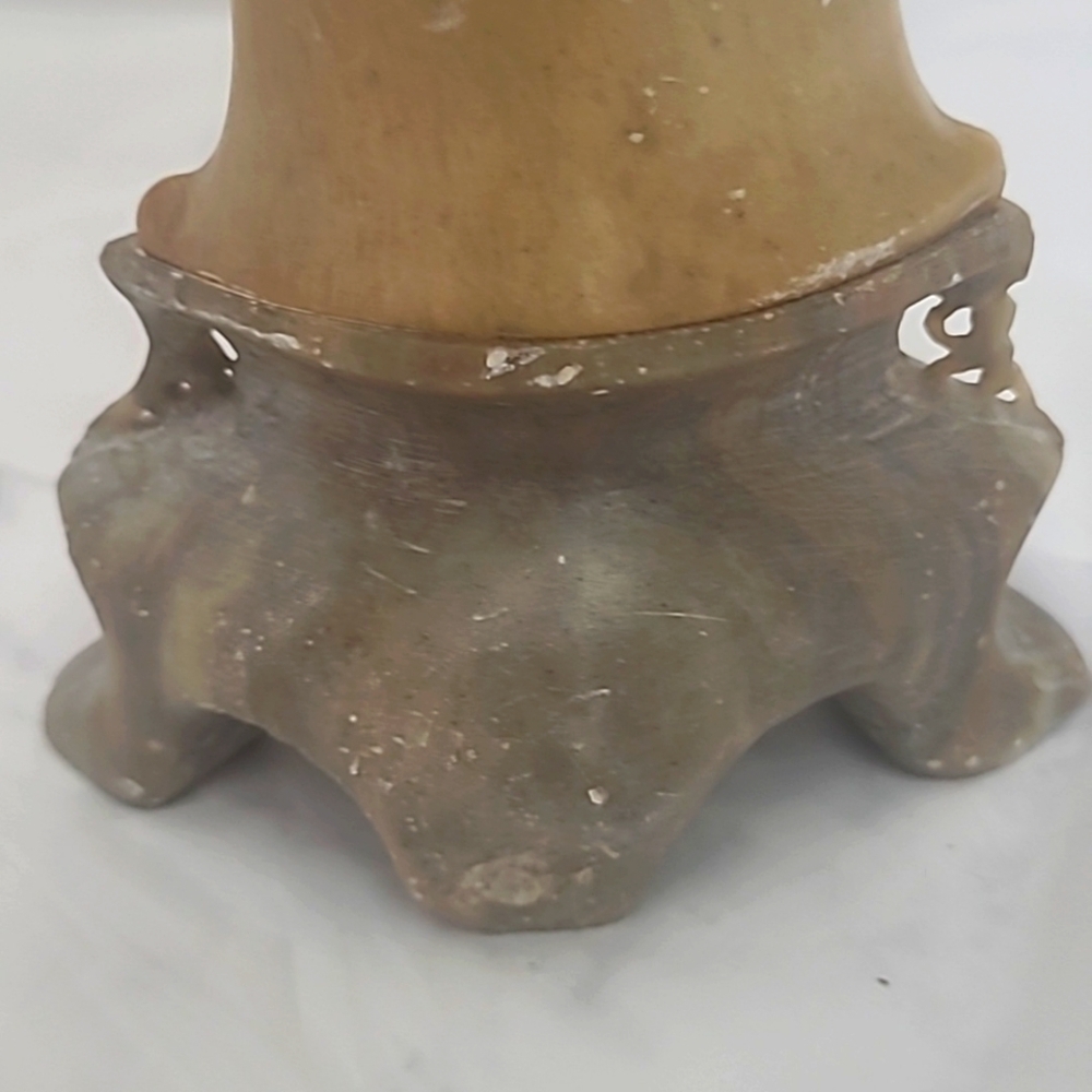 Bud Vase Chinese Carved Soap Stone Rose Floral Design Pedestal Tan brown Vintage - Picture 5 of 6